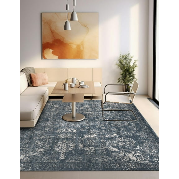Unique Loom Portland Collection Area Rug - Albany (5' 3" Square Blue/Ivory)