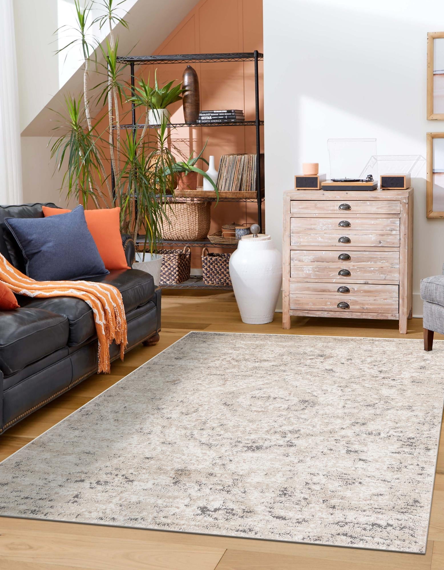 Beige Geometric Synthetic 8' x 10' Rectangular Area Rug