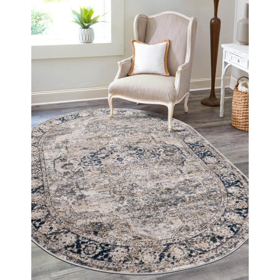 Unique Loom Portland Collection Area Rug - Canby (3' 3" x 5' 3" Oval Gray/Blue)