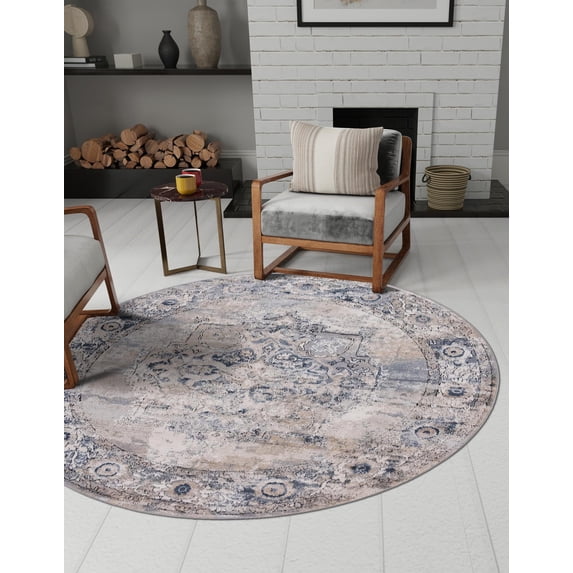Unique Loom Portland Collection Area Rug - Canby (4' 1" Round Gray/Blue)
