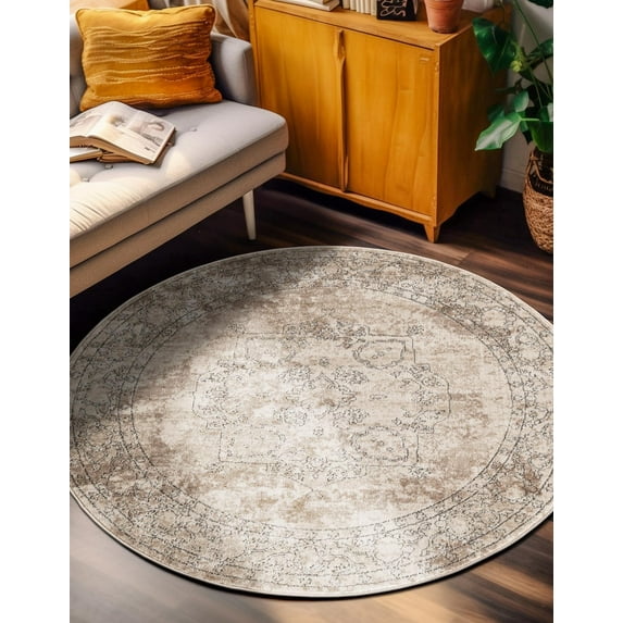 Unique Loom Portland Collection Area Rug - Canby (4' 1" Round Ivory/Beige)