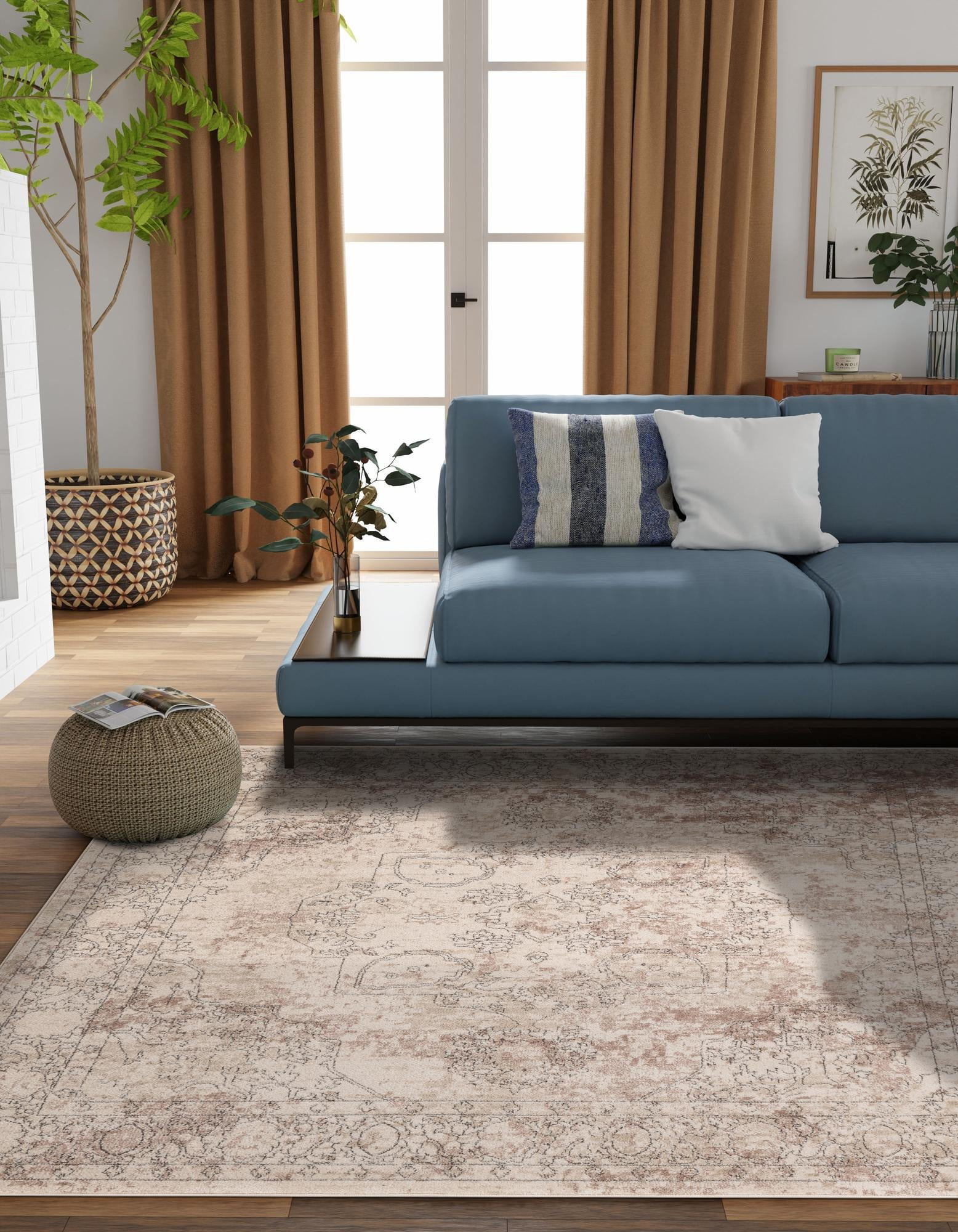 Modern Elegance Ivory & Gray Square Synthetic Area Rug, 4' x 4'
