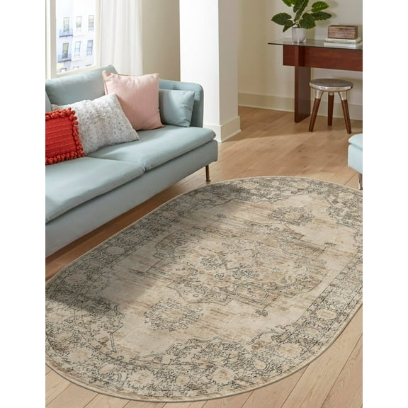 Unique Loom Portland Collection Area Rug - Canby (6' 1" x 9' Oval Ivory/Beige)