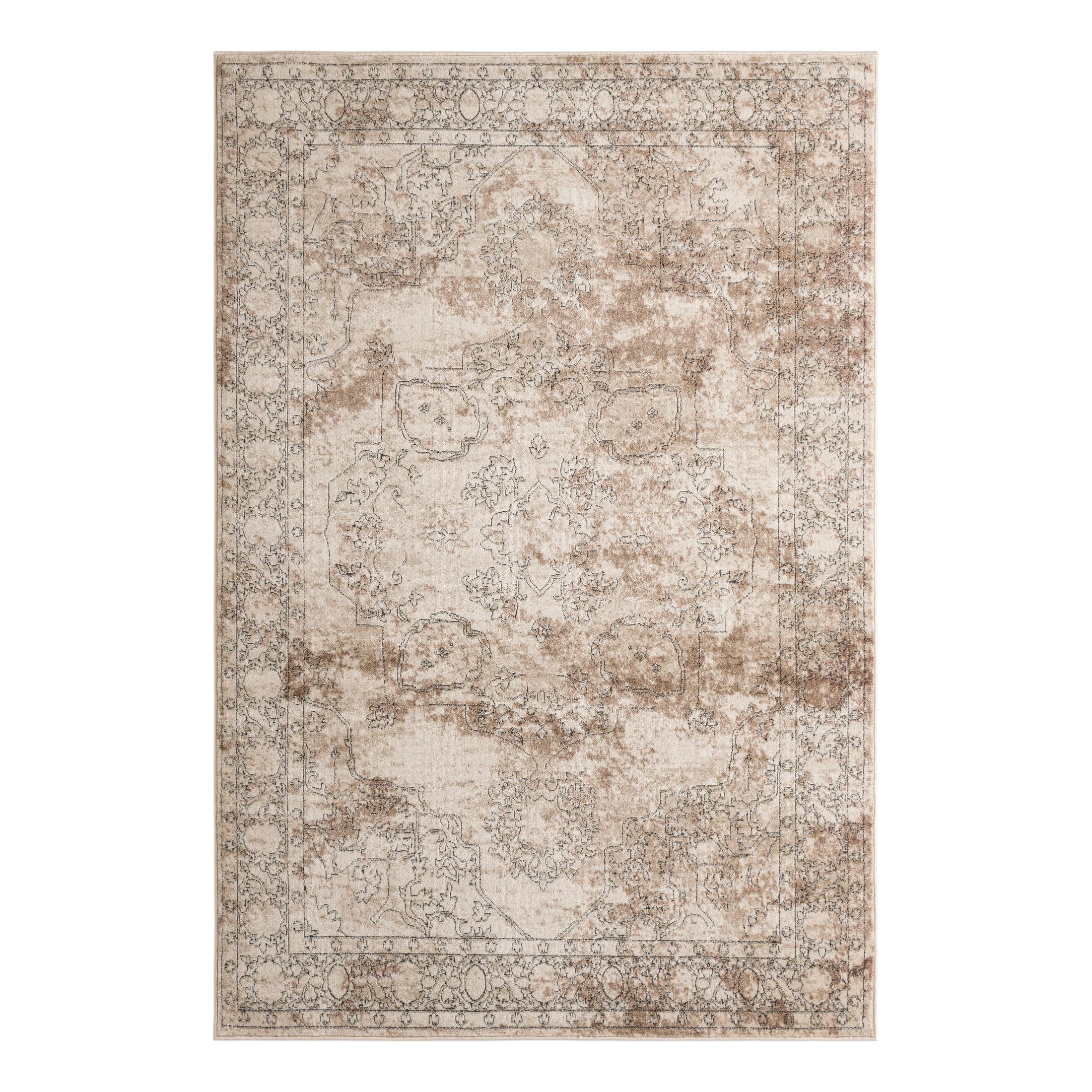 Ivory and Gray Geometric Synthetic 6' x 9' Area Rug