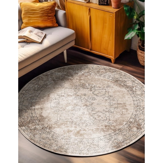 Unique Loom Portland Collection Area Rug - Canby (7' 10" Round Ivory/Beige)