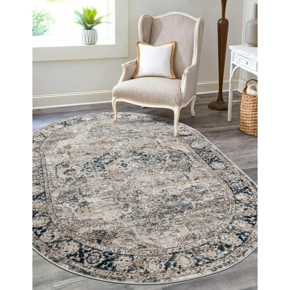Unique Loom Portland Collection Area Rug - Canby (7' 10" x 10' Oval Gray/Blue)