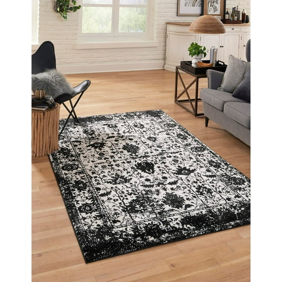 Unique Loom Portland Collection Area Rug - Central (10' x 14' Rectangle Black and White/Black)