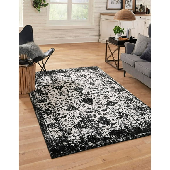 Unique Loom Portland Collection Area Rug - Central (2' 2" x 3' 1" Rectangle Black and White/Black)