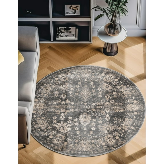 Unique Loom Portland Collection Area Rug - Central (3' 1" Round Gray/Beige)