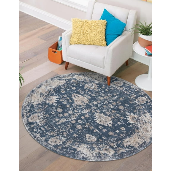 Unique Loom Portland Collection Area Rug - Central (3' 3" Round Blue/Beige)
