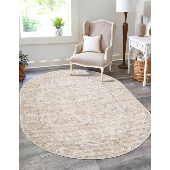 Unique Loom Portland Collection Area Rug - Central (4' 1" x 6' 1" Oval Ivory/Gray)