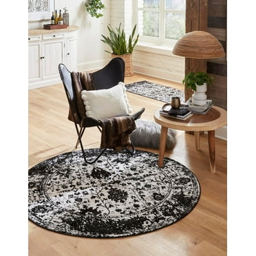 Unique Loom Portland Collection Area Rug - Central (5' 3" Round Black and White/Black)