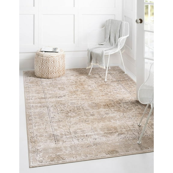 Unique Loom Portland Collection Area Rug - Central (5' 3" x 8' Rectangle Ivory/Gray)
