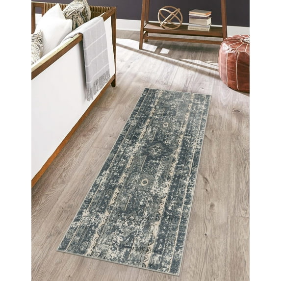 Unique Loom Portland Collection Area Rug - Depoe (2' 2" x 12' Runner Blue/Beige)