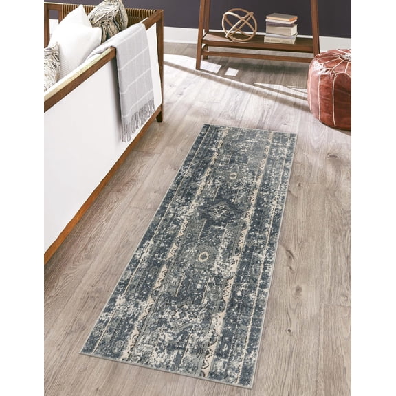 Unique Loom Portland Collection Area Rug - Depoe (2' x 6' 1" Runner Blue/Beige)