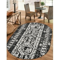 Unique Loom Portland Collection Area Rug - Depoe (3' 1" x 5' 3" Oval Black and White/Black)