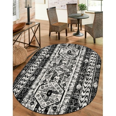 Unique Loom Portland Collection Area Rug - Depoe (3' 1" x 5' 3" Oval Black and White/Black)
