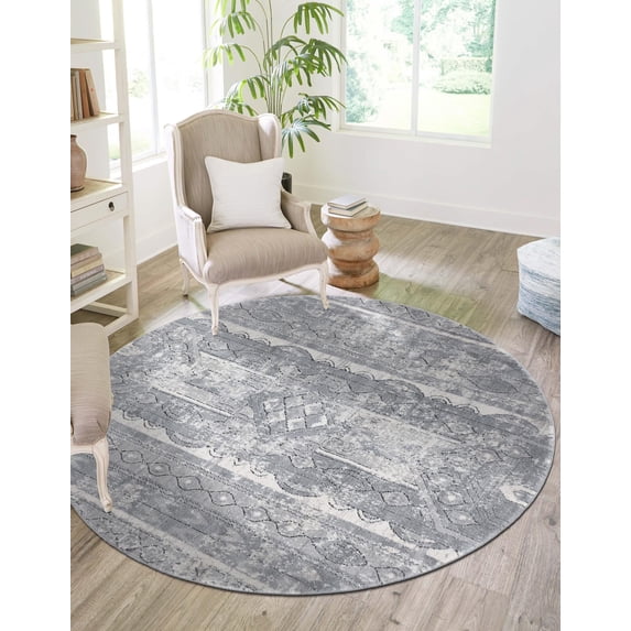 Unique Loom Portland Collection Area Rug - Depoe (3' 3" Round Gray/Ivory)