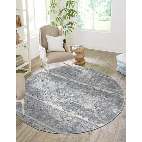 Unique Loom Portland Collection Area Rug - Depoe (5' 1" Round Gray/Ivory)