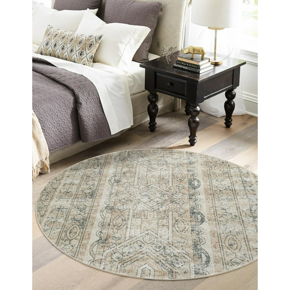 Unique Loom Portland Collection Area Rug - Depoe (5' 1" Round Ivory/Gray)