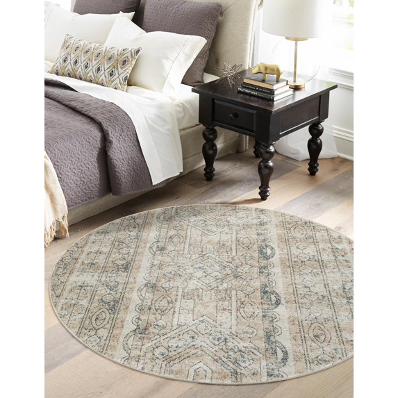 Unique Loom Portland Collection Area Rug - Depoe (5' 1" Round Ivory/Gray)