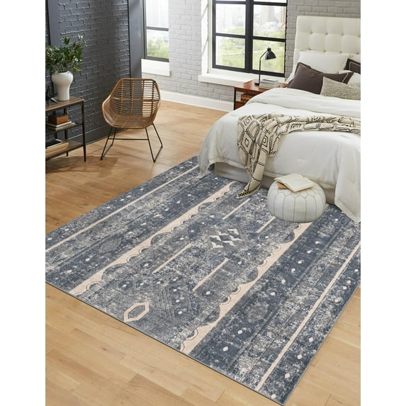Unique Loom Portland Collection Area Rug - Depoe (6' 1" Square Blue/Beige)
