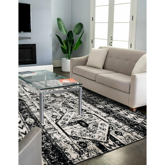 Unique Loom Portland Collection Area Rug - Depoe (6' 1" x 9' Rectangle Black and White/Black)