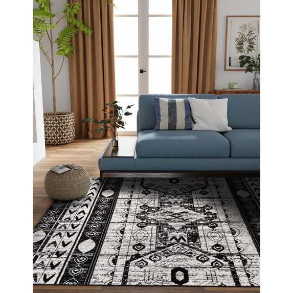 Unique Loom Portland Collection Area Rug - Depoe (6' Square Black and White/Black)
