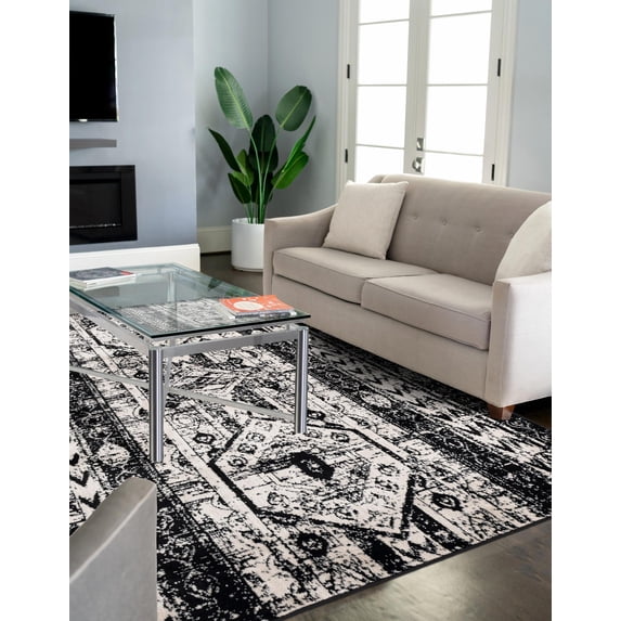 Unique Loom Portland Collection Area Rug - Depoe (7' 10" x 10' Rectangle Black and White/Black)