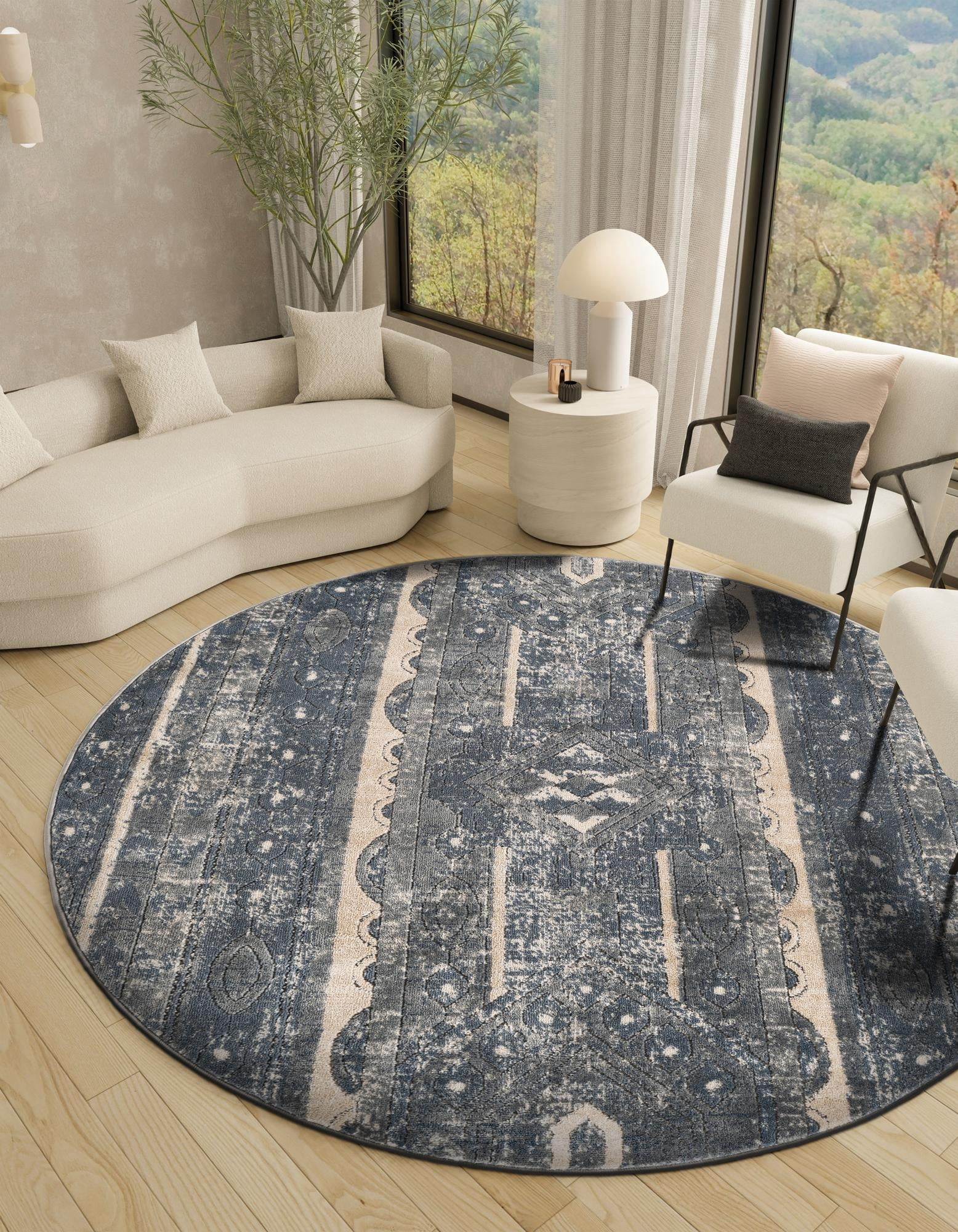 Unique Loom Portland Teppich Läufer 60x180 Cm - Blau/Beige, Polypropylen/Polyester, Maschinell Gewebt, Für Wohnzimmer & Flur