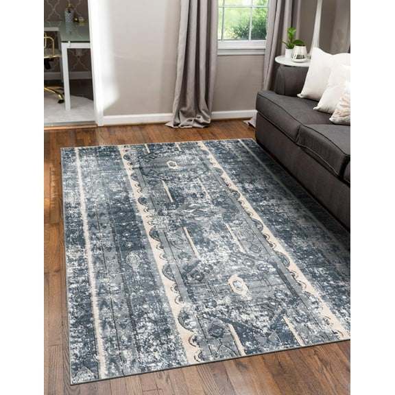 Unique Loom Portland Collection Area Rug - Depoe (8' x 11' Rectangle Blue/Beige)