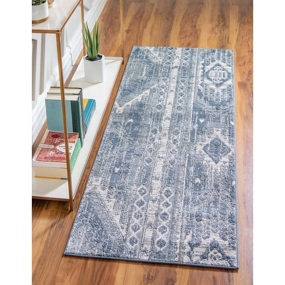 Unique Loom Portland Collection Area Rug - Orford (2' 2" x 12' Runner Blue Gray/Gray)