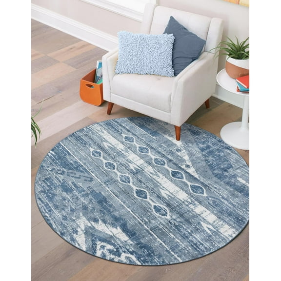 Unique Loom Portland Collection Area Rug - Orford (3' 1" Round Blue Gray/Gray)