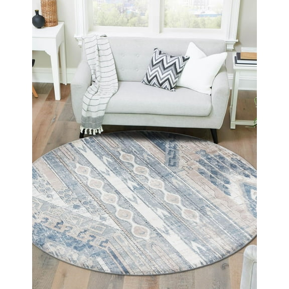 Unique Loom Portland Collection Area Rug - Orford (3' 1" Round Navy Blue/Blue)