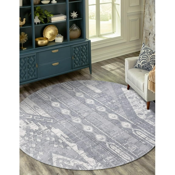 Unique Loom Portland Collection Area Rug - Orford (3' 3" Round Gray/Beige)