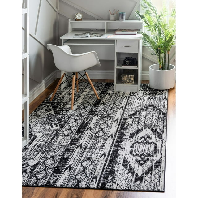Unique Loom Portland Collection Area Rug - Orford (4' 1" x 6' 1" Rectangle Black and White/Black)