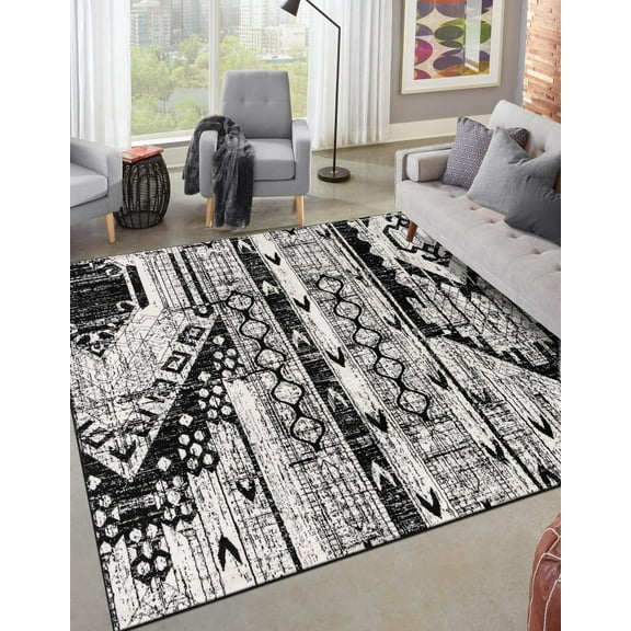 Unique Loom Portland Collection Area Rug - Orford (6' Square Black and White/Black)