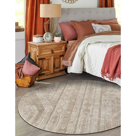 Unique Loom Portland Collection Area Rug - Orford (7' 1" Round Ivory/Gray)