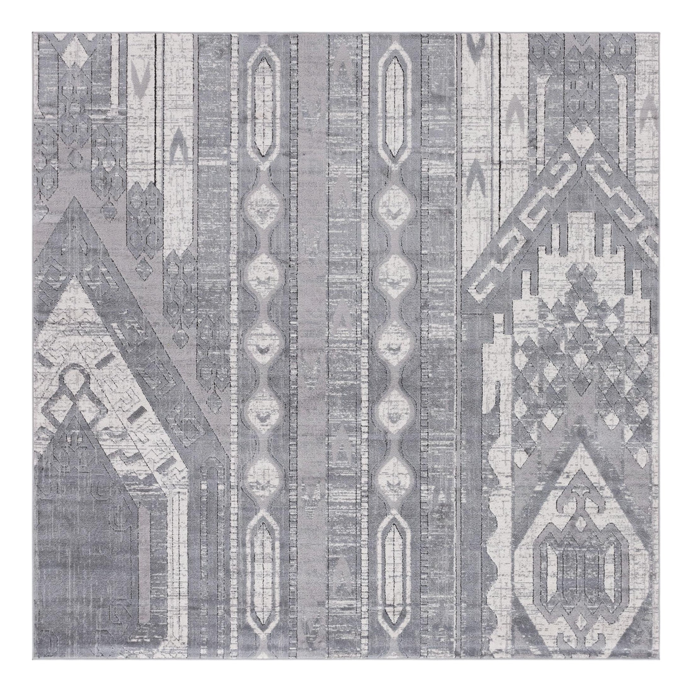 Portland Square Indoor 8' Gray Geometric Easy-Care Area Rug