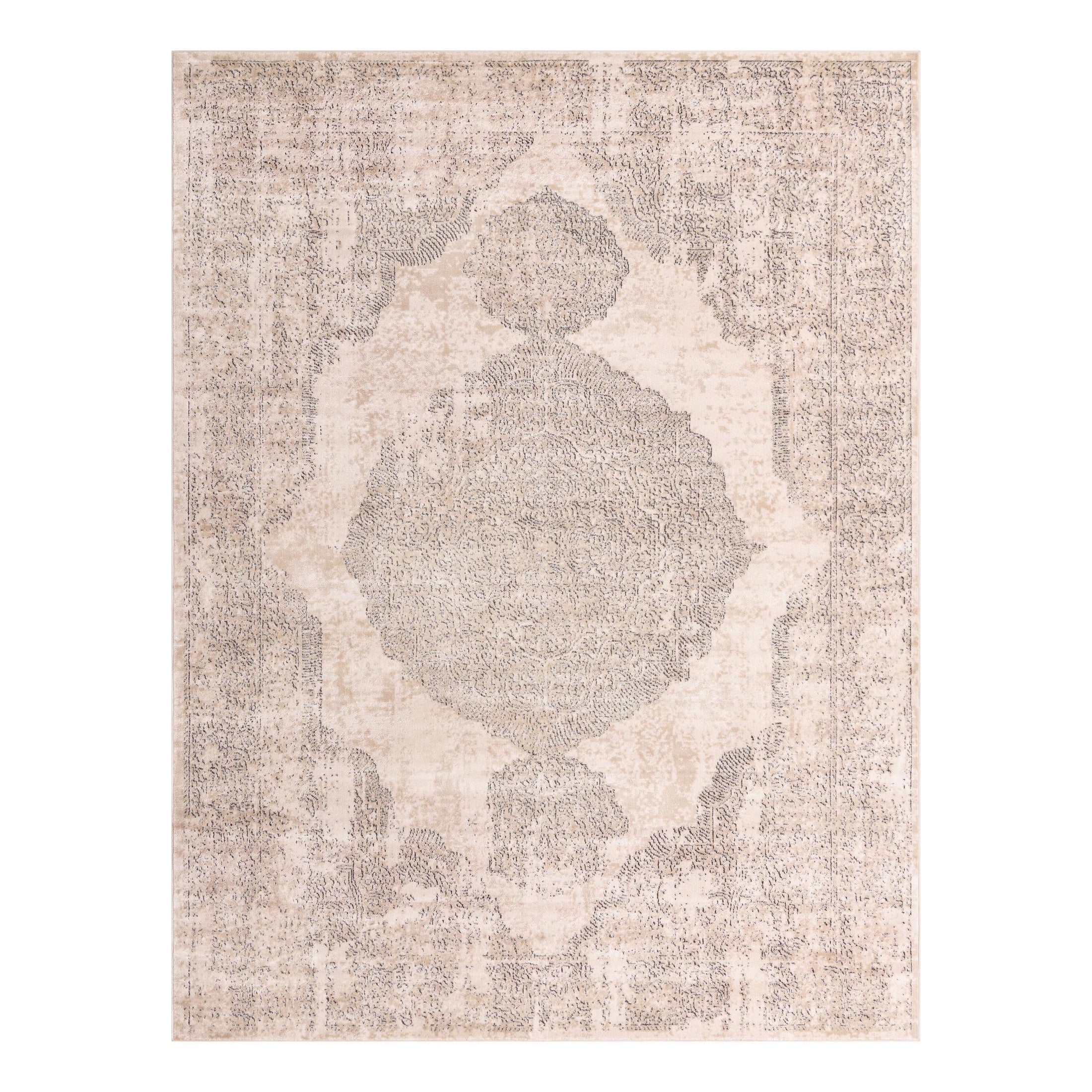 Elegant Ivory Medallion Fringeless Area Rug 10ft x 13ft