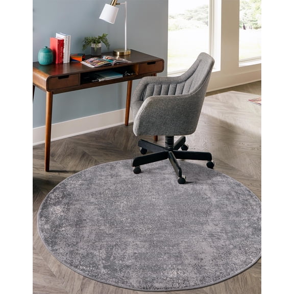 Unique Loom Portland Collection Area Rug - Woodburn (4' 1" Round Gray/Ivory)