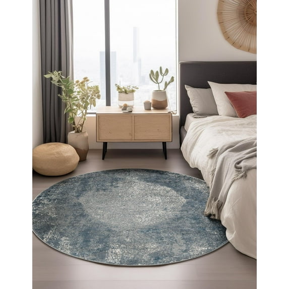 Unique Loom Portland Collection Area Rug - Woodburn (5' 1" Round Blue/Ivory)