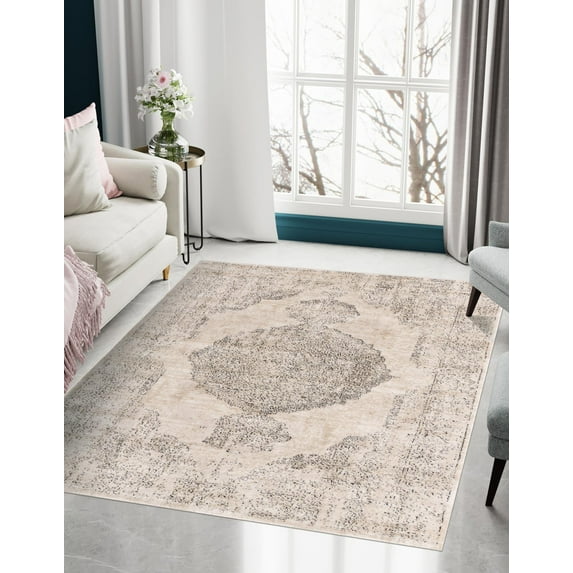 Unique Loom Portland Collection Area Rug - Woodburn (5' 3" x 8' Rectangle Ivory/Beige)