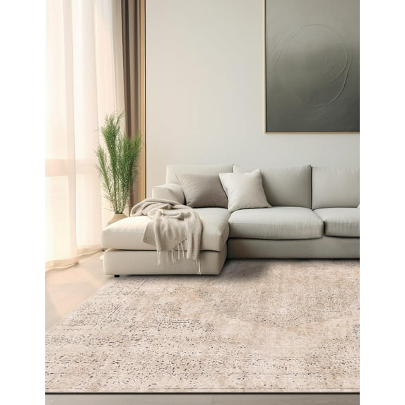 Unique Loom Portland Collection Area Rug - Woodburn (6' 1" Square Ivory/Beige)