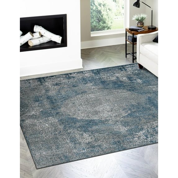 Unique Loom Portland Collection Area Rug - Woodburn (8' Square Blue/Ivory)