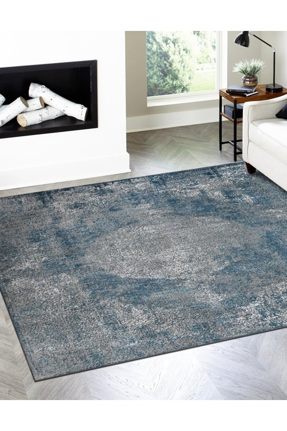 Portland Collection Area Rug - Woodburn (8' Square Blue/Ivory)