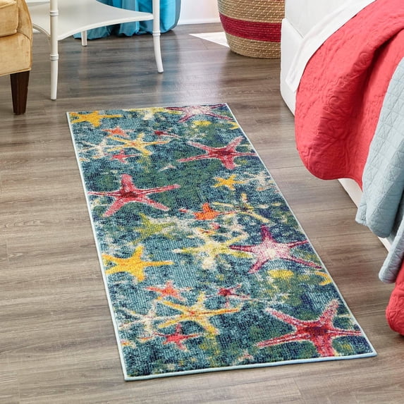 Unique Loom Positano Collection Area Rug - Seashore (2' 7" x 10' Runner Navy Blue/Blue)