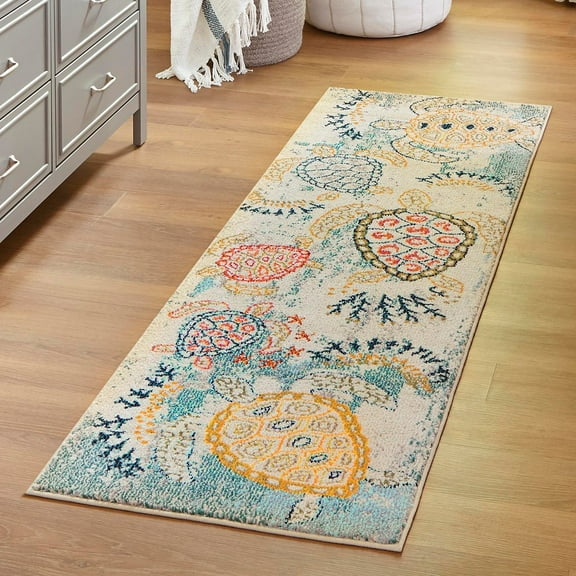 Unique Loom Positano Collection Area Rug - Treasure (2' 7" x 10' Runner Beige/Blue)