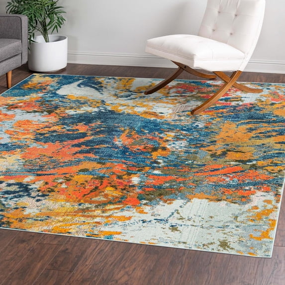 Unique Loom Vivid Collection Area Rug - Pune (7' 10" Square Multi/Beige)