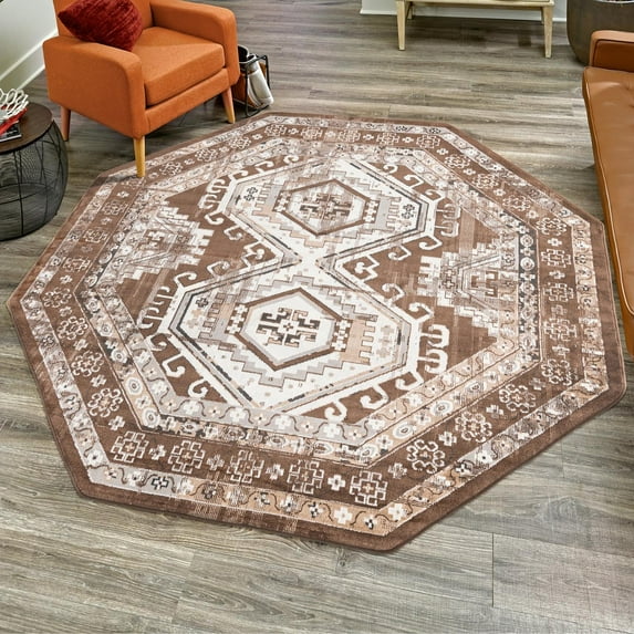 Unique Loom Charlotte Collection Area Rug - Quail (5' 3" Octagon Brown/Gray)